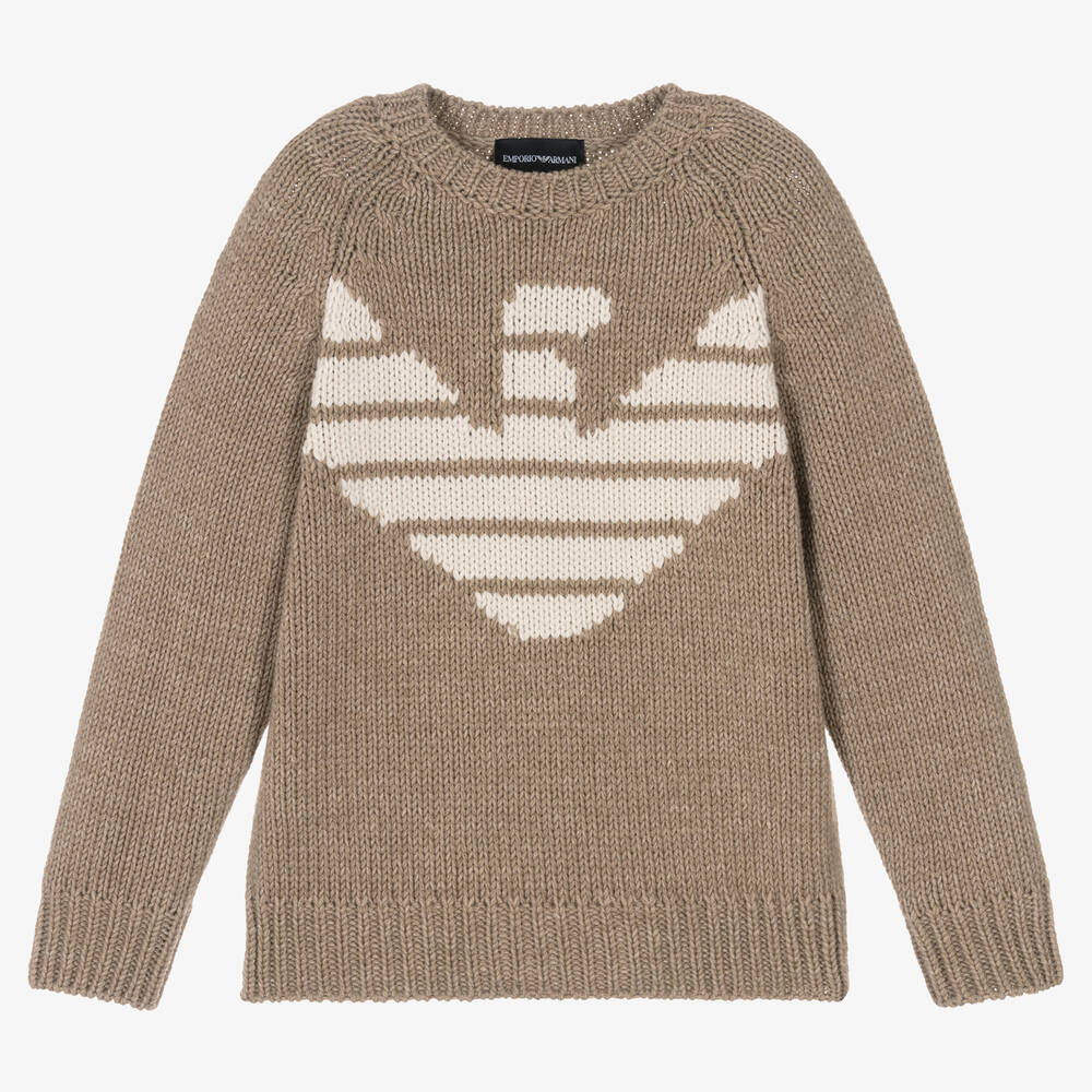 Emporio Armani - Pull beige en maille de laine garçon | Childrensalon