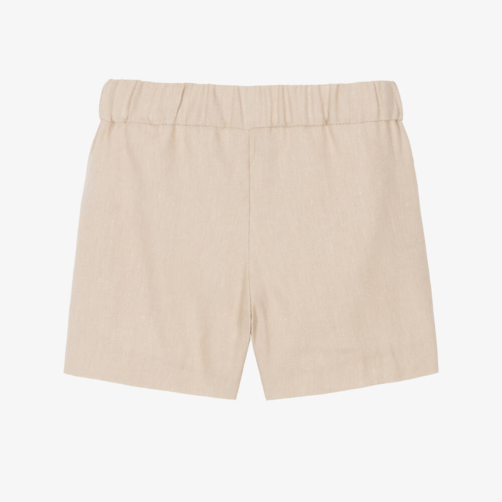 Emporio Armani-Boys Beige Linen & Cotton Eagle Logo Shorts | Childrensalon Outlet