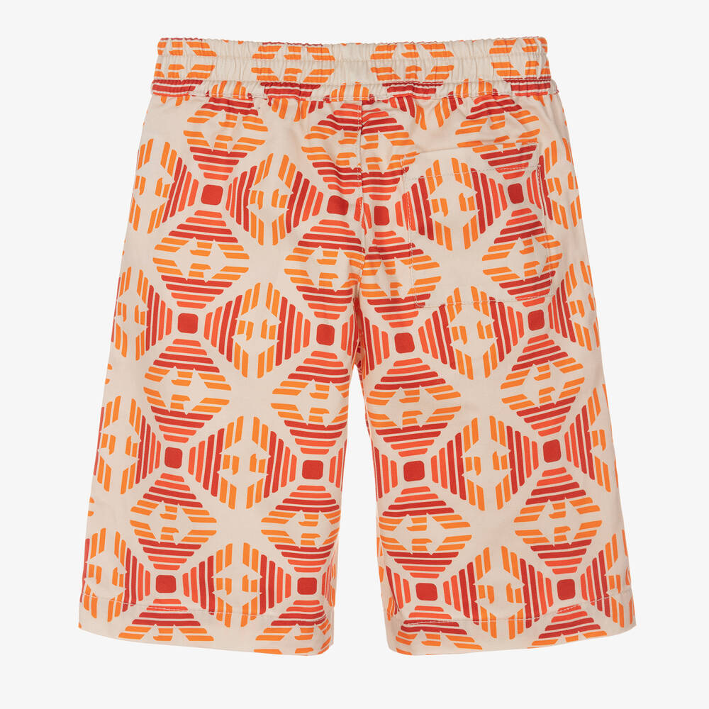 Emporio Armani-Boys Beige & Orange Cotton Logo Shorts | Childrensalon Outlet