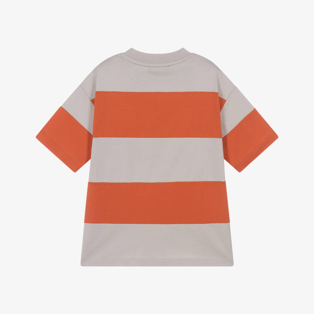 Emporio Armani-Футболка из хлопка с бежевыми и оранжевыми полосками для мальчиков | Childrensalon Outlet