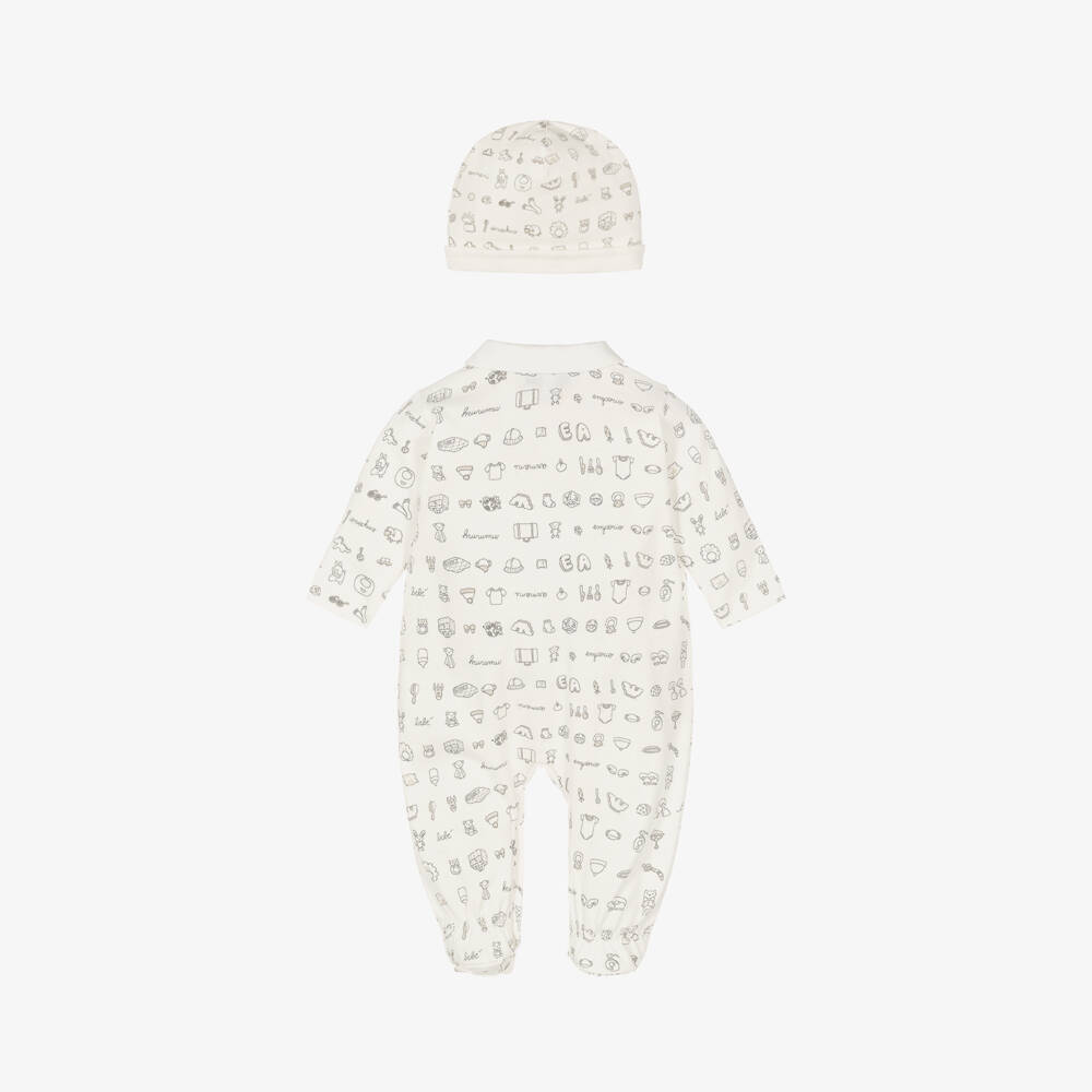 Emporio Armani-Boys Beige Print Babygrow Set | Childrensalon Outlet