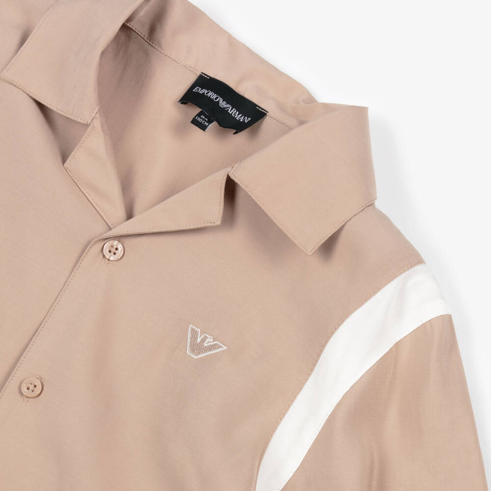 Emporio Armani-Boys Beige Shirt & Shorts Set with Logo Embroidery | Childrensalon Outlet