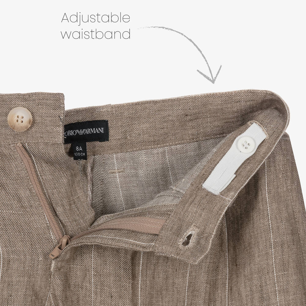 Emporio Armani-Бежевые льняные шорты в полоску | Childrensalon Outlet