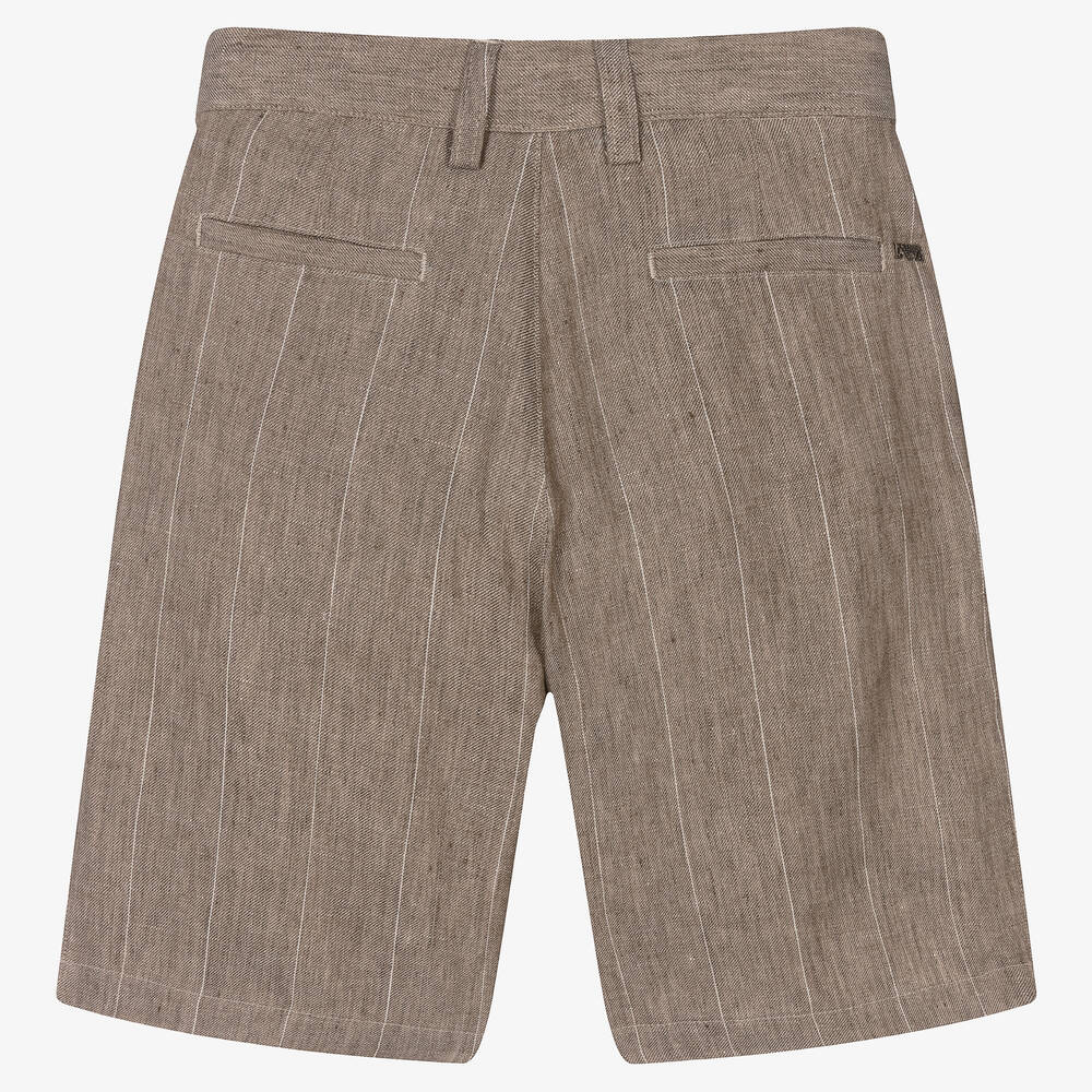 Emporio Armani-Бежевые льняные шорты в полоску | Childrensalon Outlet