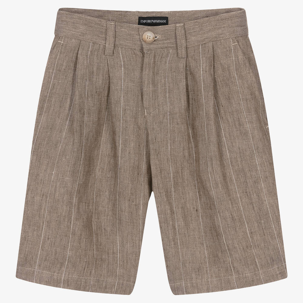 Emporio Armani - Short beige rayé en lin garçon | Childrensalon