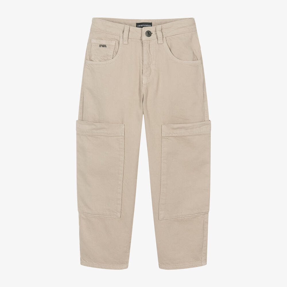 Emporio Armani-Boys Beige Twill Cargo Trousers | Childrensalon Outlet