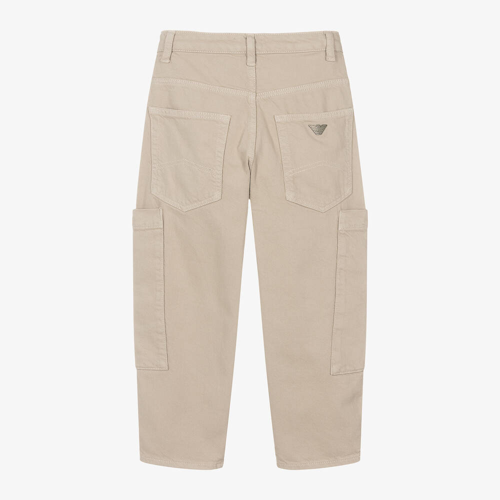 Emporio Armani-بنطلون كارغو قطن تويل لون بيج للأولاد | Childrensalon Outlet