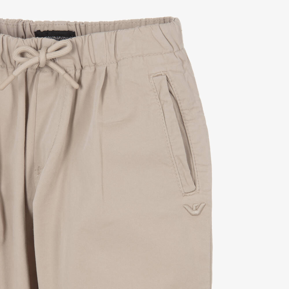 Emporio Armani-بنطلون قطن لون بيج للأولاد | Childrensalon Outlet