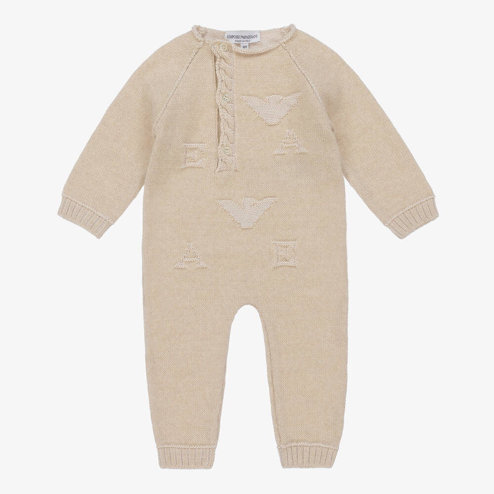 Emporio Armani - Beiger Wollstrick-Strampler (J) | Childrensalon