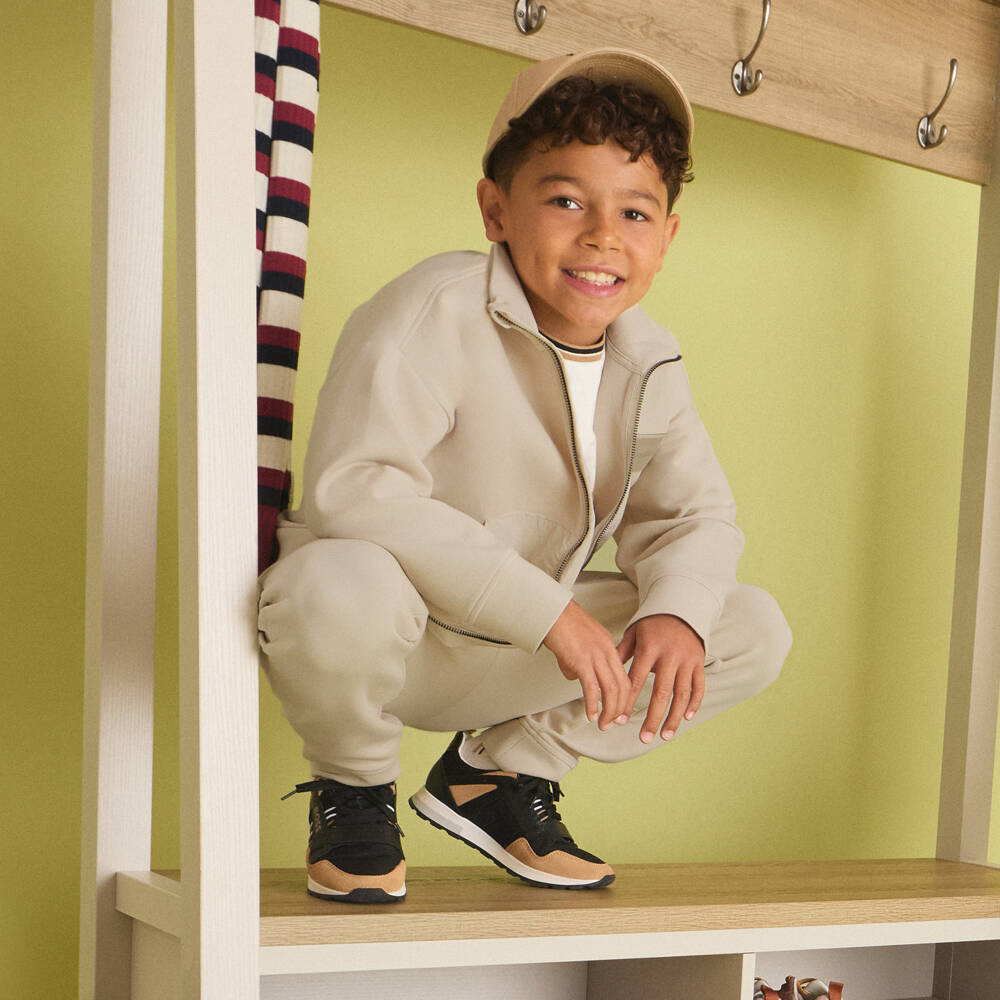 Emporio Armani-Boys Beige Zip-Front Tracksuit | Childrensalon Outlet