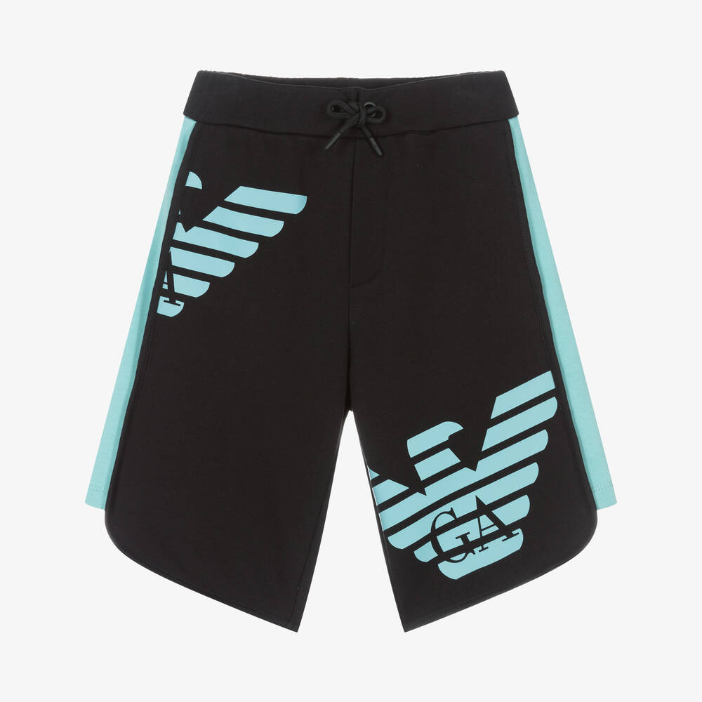 Emporio Armani - Boys Black Cotton Eagle Logo Shorts | Childrensalon