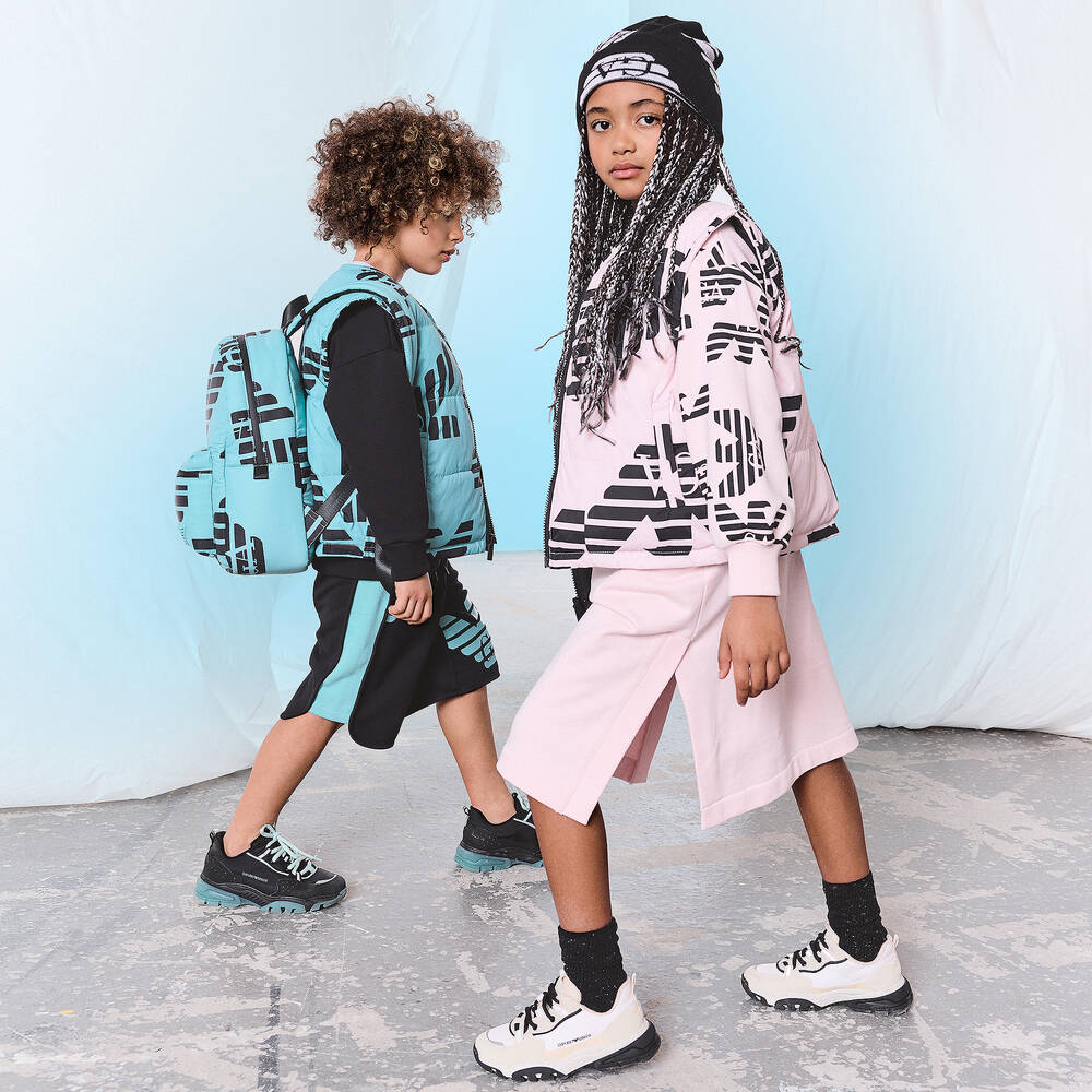 Emporio Armani-Boys Black Cotton Eagle Logo Shorts | Childrensalon Outlet