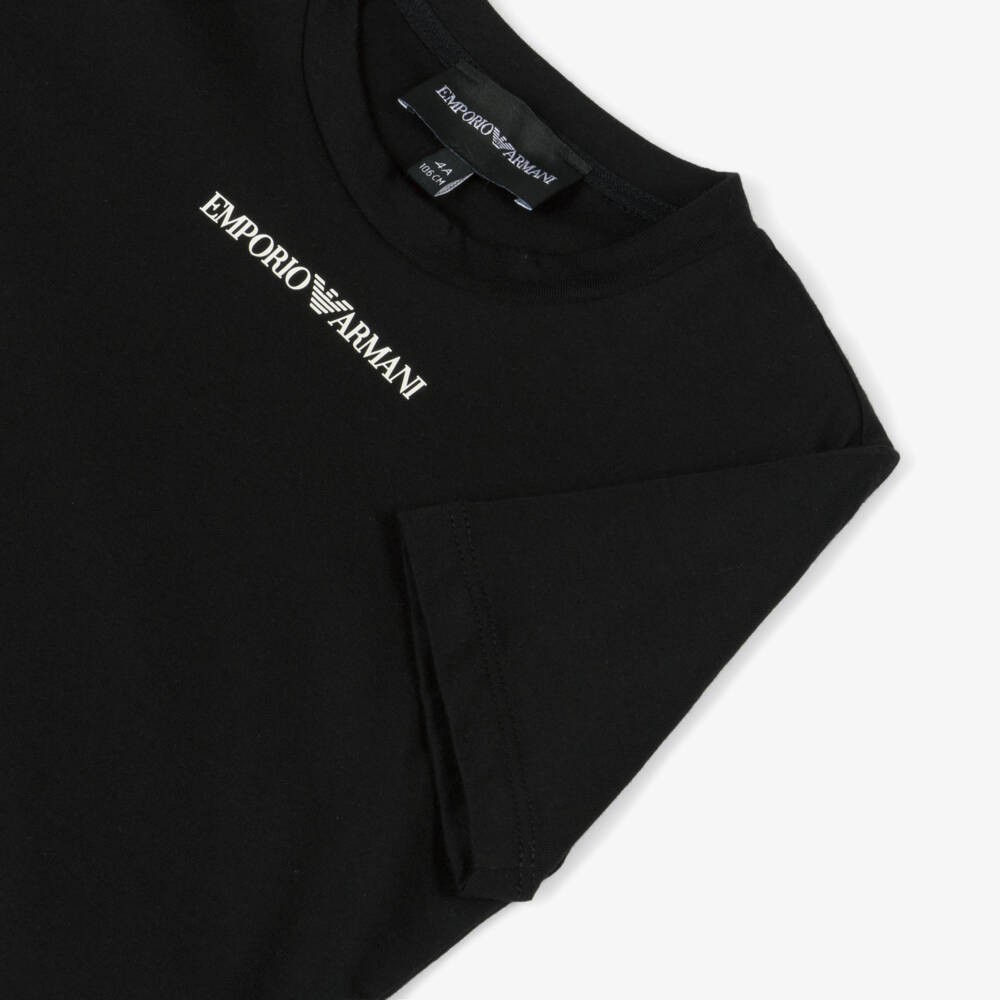 Emporio Armani-Boys Black Cotton Eagle Logo T-Shirt | Childrensalon Outlet