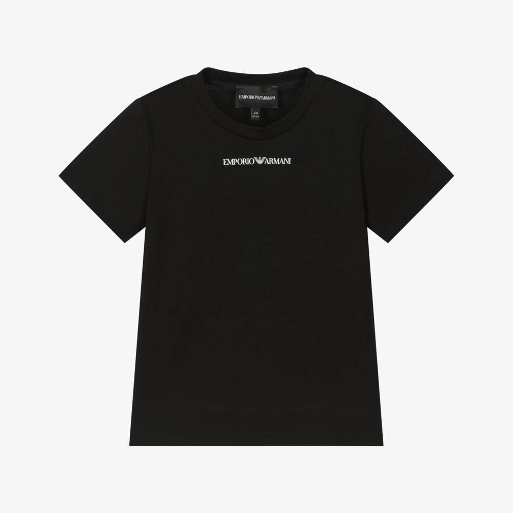 Emporio Armani-Boys Black Cotton Eagle Logo T-Shirt | Childrensalon Outlet