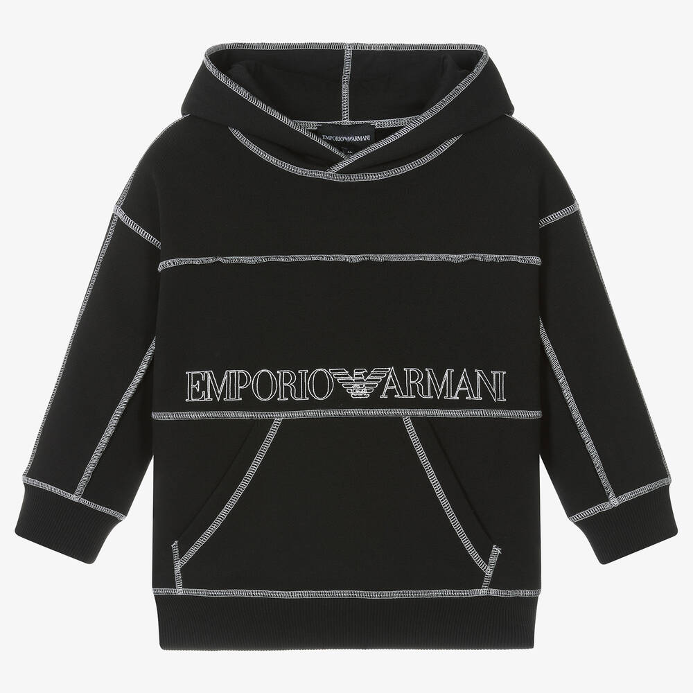 Boys Black Cotton Overstitch Hoodie