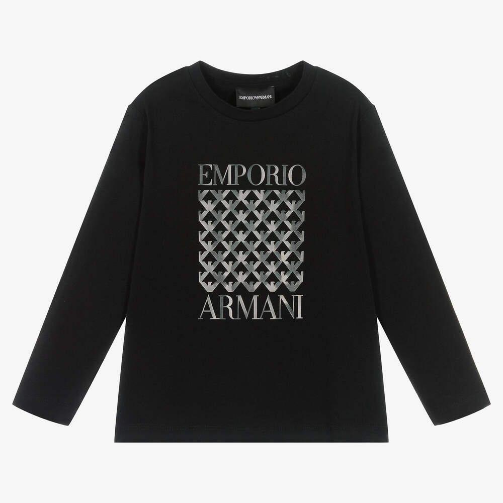 Emporio Armani - توب قطن جيرسي لون أسود للأولاد | Childrensalon