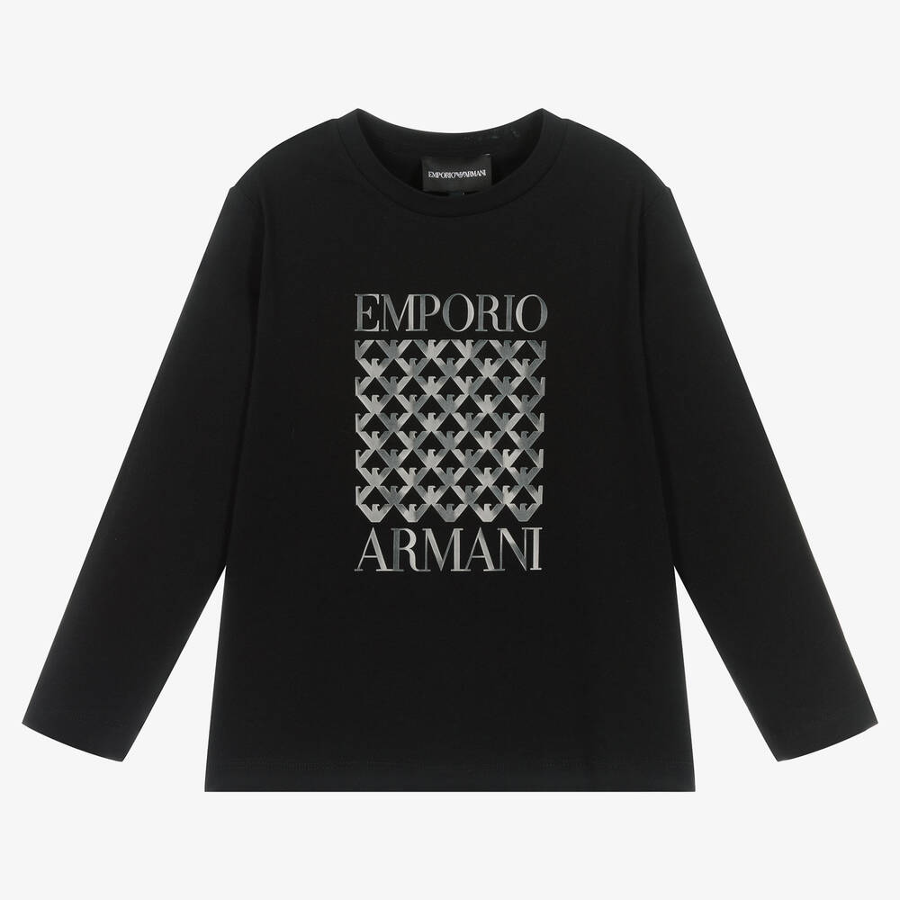 Emporio Armani-Boys Black Cotton Reflective Top | Childrensalon Outlet