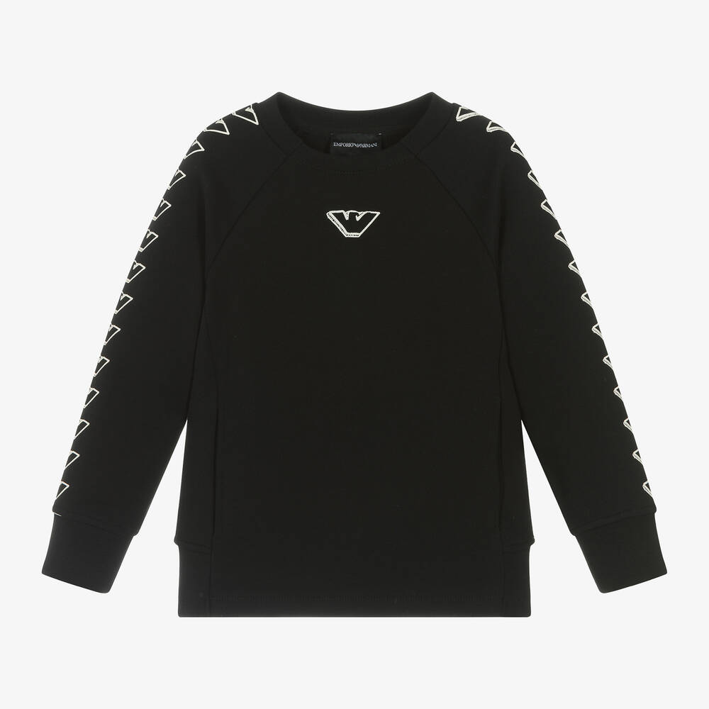 Emporio Armani-Boys Black Cotton Sweatshirt | Childrensalon Outlet