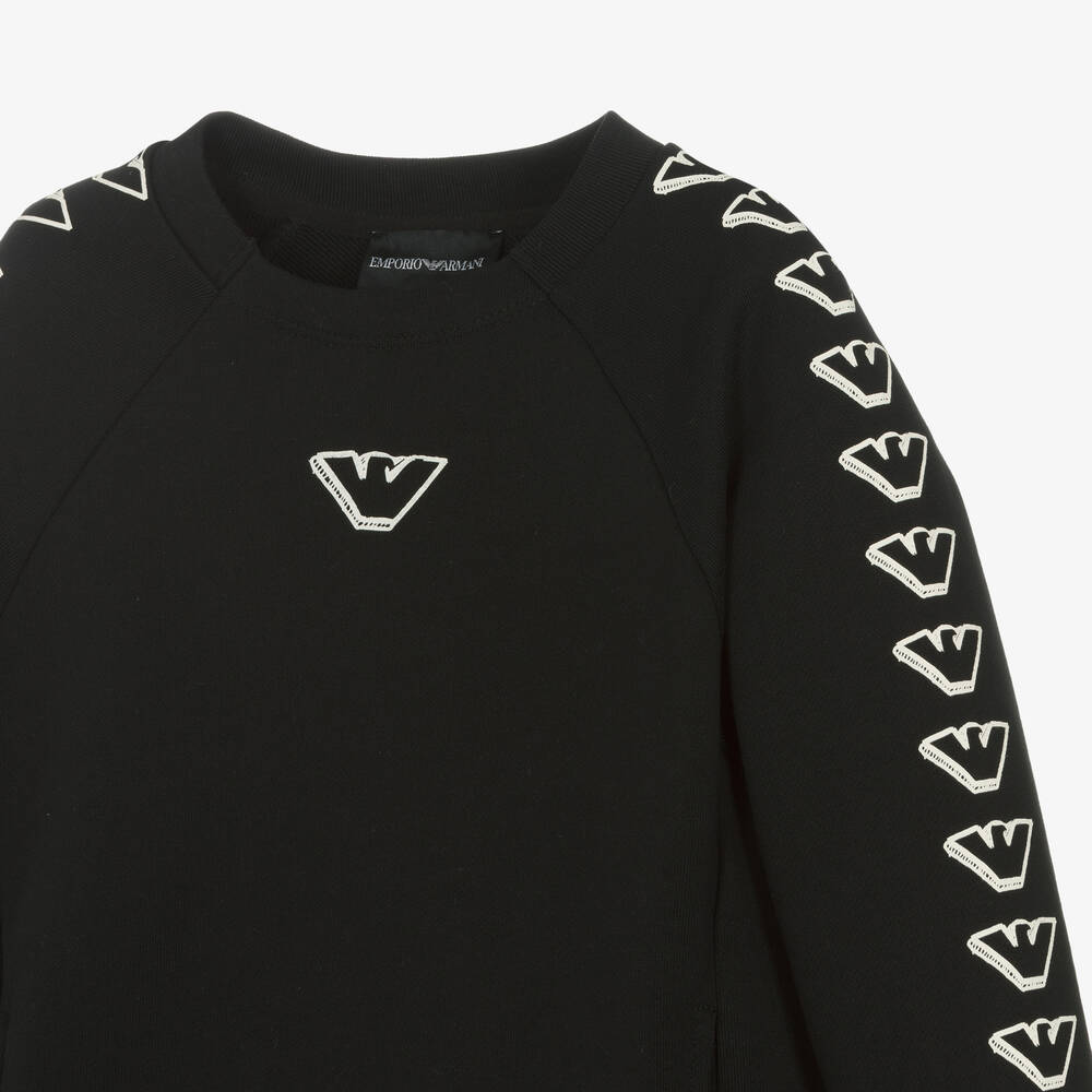 Emporio Armani-Boys Black Cotton Sweatshirt | Childrensalon Outlet