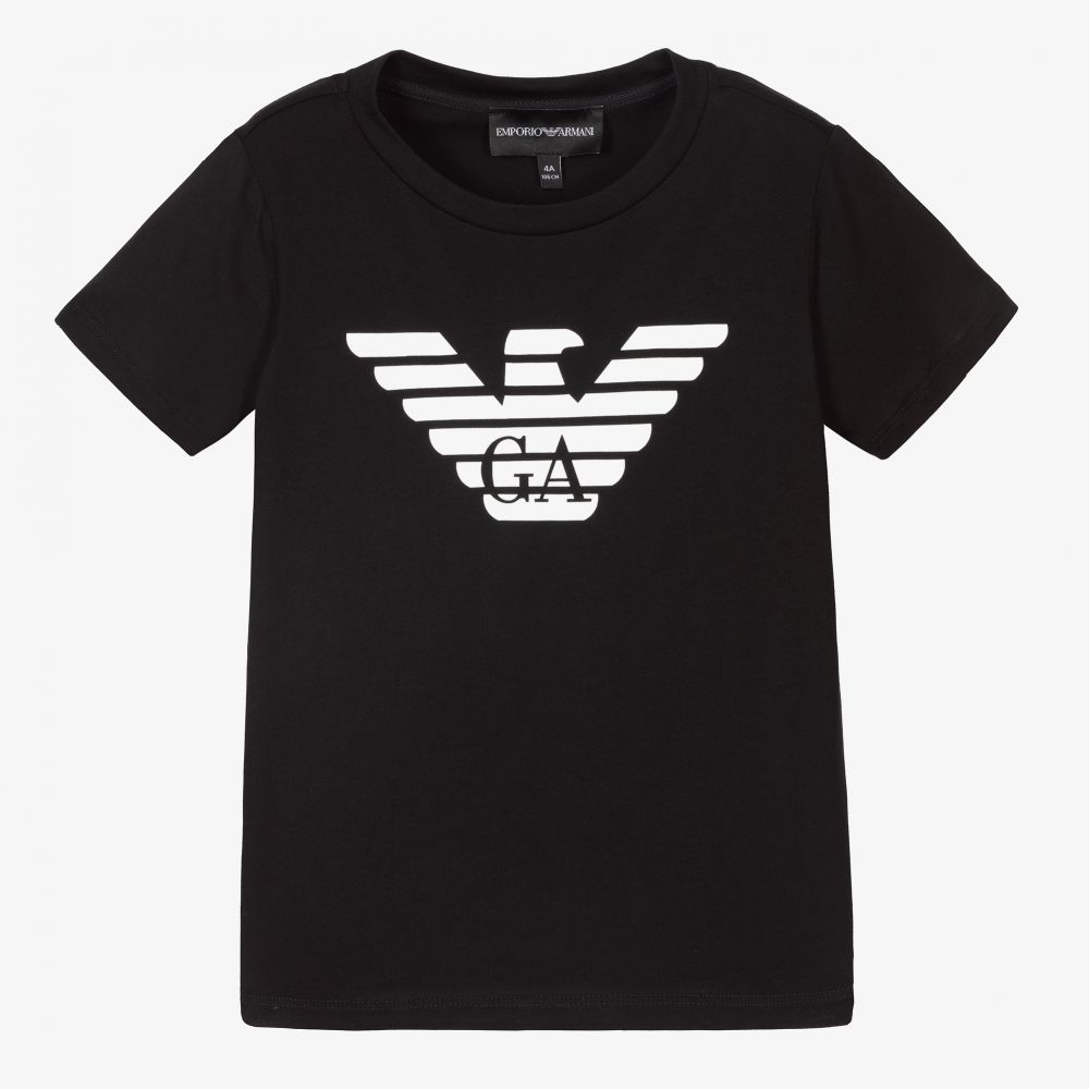 Emporio Armani - Черная хлопковая футболка для мальчиков | Childrensalon