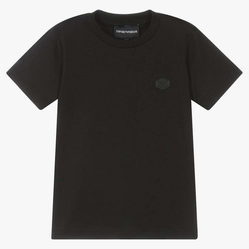 Emporio Armani - Черная хлопковая футболка для мальчиков | Childrensalon