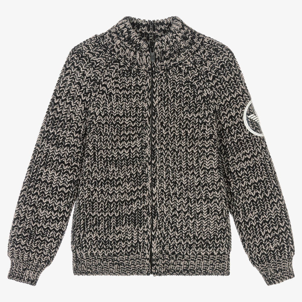 Emporio Armani-توب بسحّاب مزيج قطن محبوك لون أسود ورمادي | Childrensalon Outlet