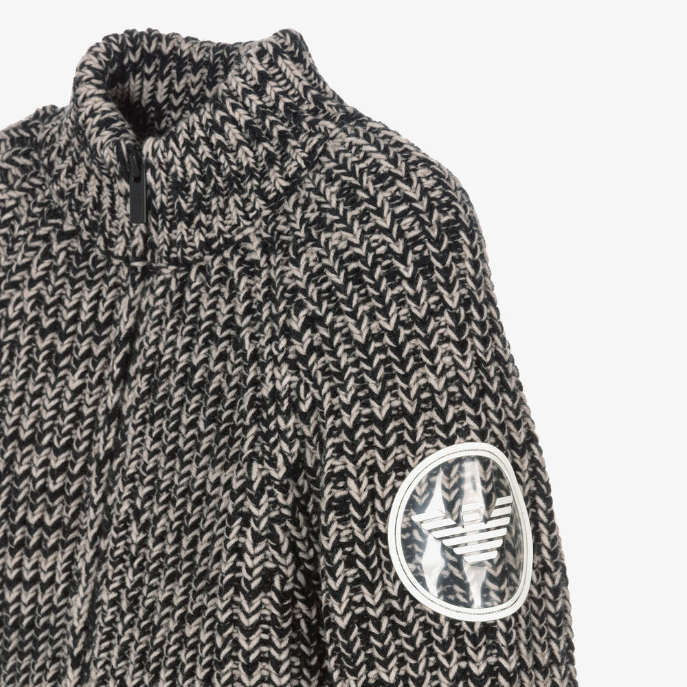 Emporio Armani-Boys Black & Grey Knitted Zip-Up Top | Childrensalon Outlet