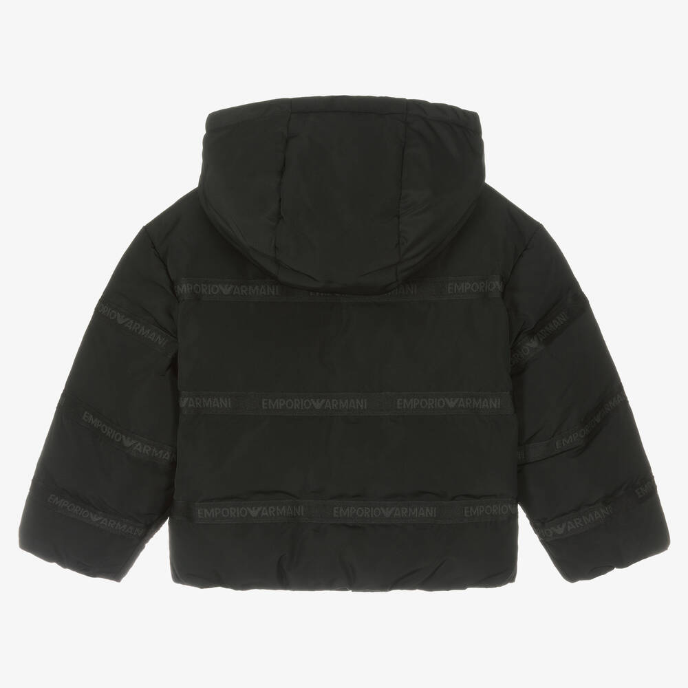 Emporio Armani-Boys Black Hooded Puffer Jacket | Childrensalon Outlet