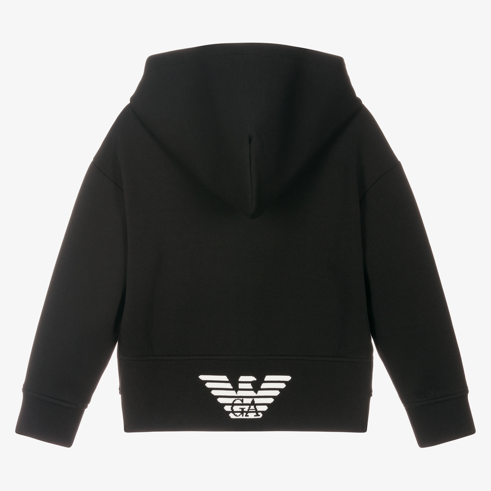 Emporio Armani Boys Black Hooded Zip Up Top Childrensalon Outlet