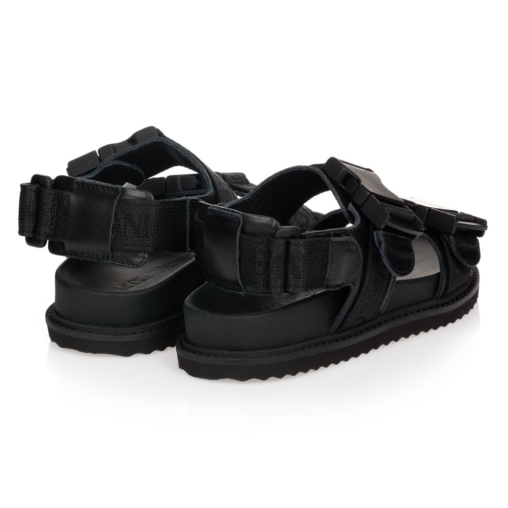 Emporio Armani-Boys Black Leather Sandals | Childrensalon Outlet