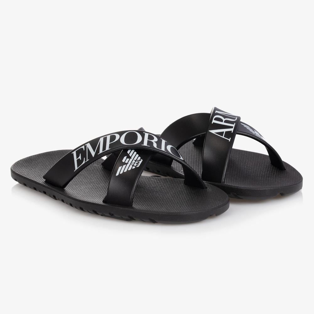 Emporio Armani - Claquettes noires Garçon | Childrensalon