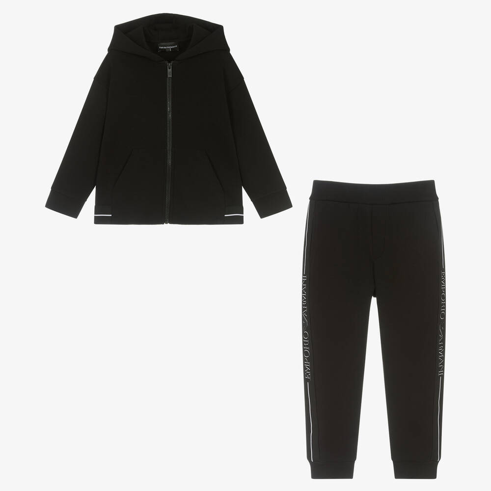 Emporio Armani-تراكسوت قطن جيرسي لون أسود للأولاد | Childrensalon Outlet