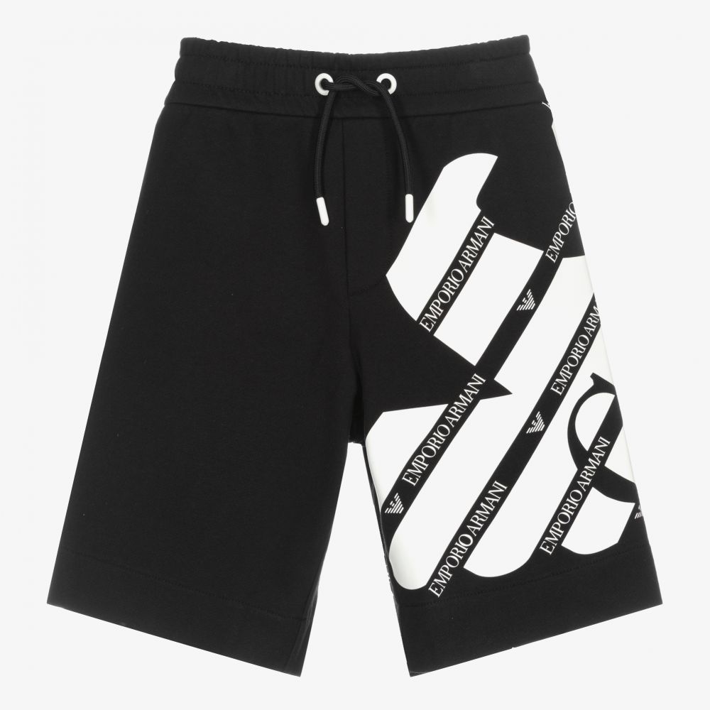 Emporio Armani - Boys Black & White Logo Shorts | Childrensalon
