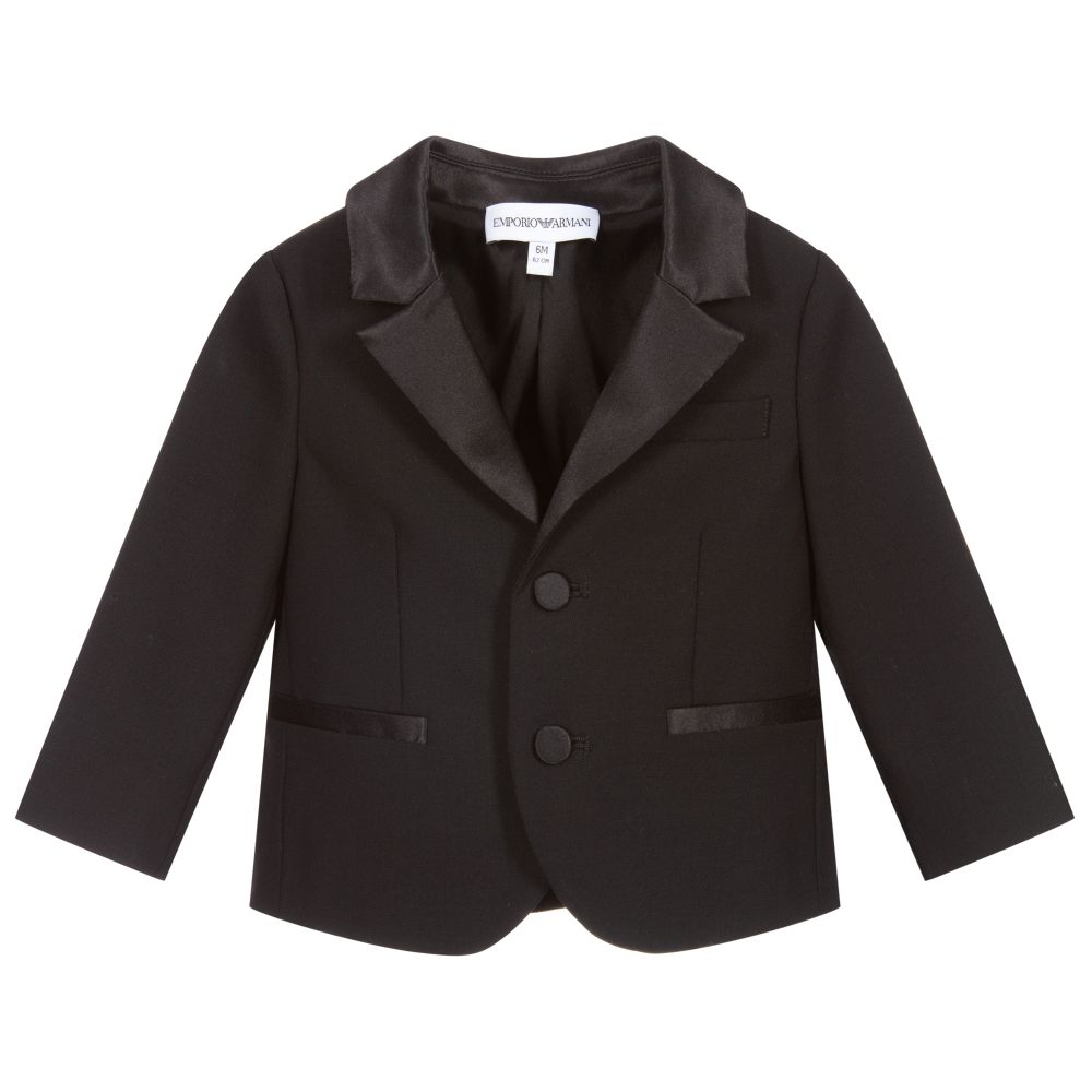 Emporio Armani - Blazer noir en laine et en soie  | Childrensalon