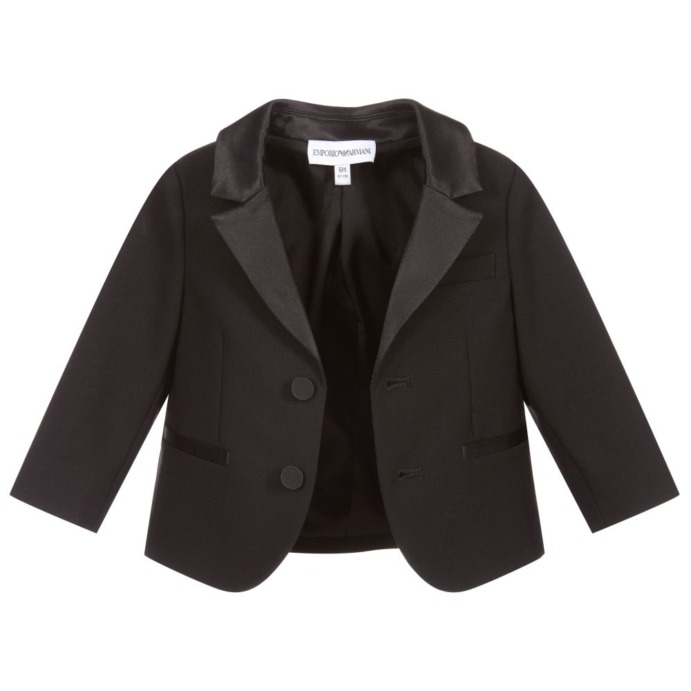 Emporio Armani-Черный шерстяной блейзер для мальчиков | Childrensalon Outlet