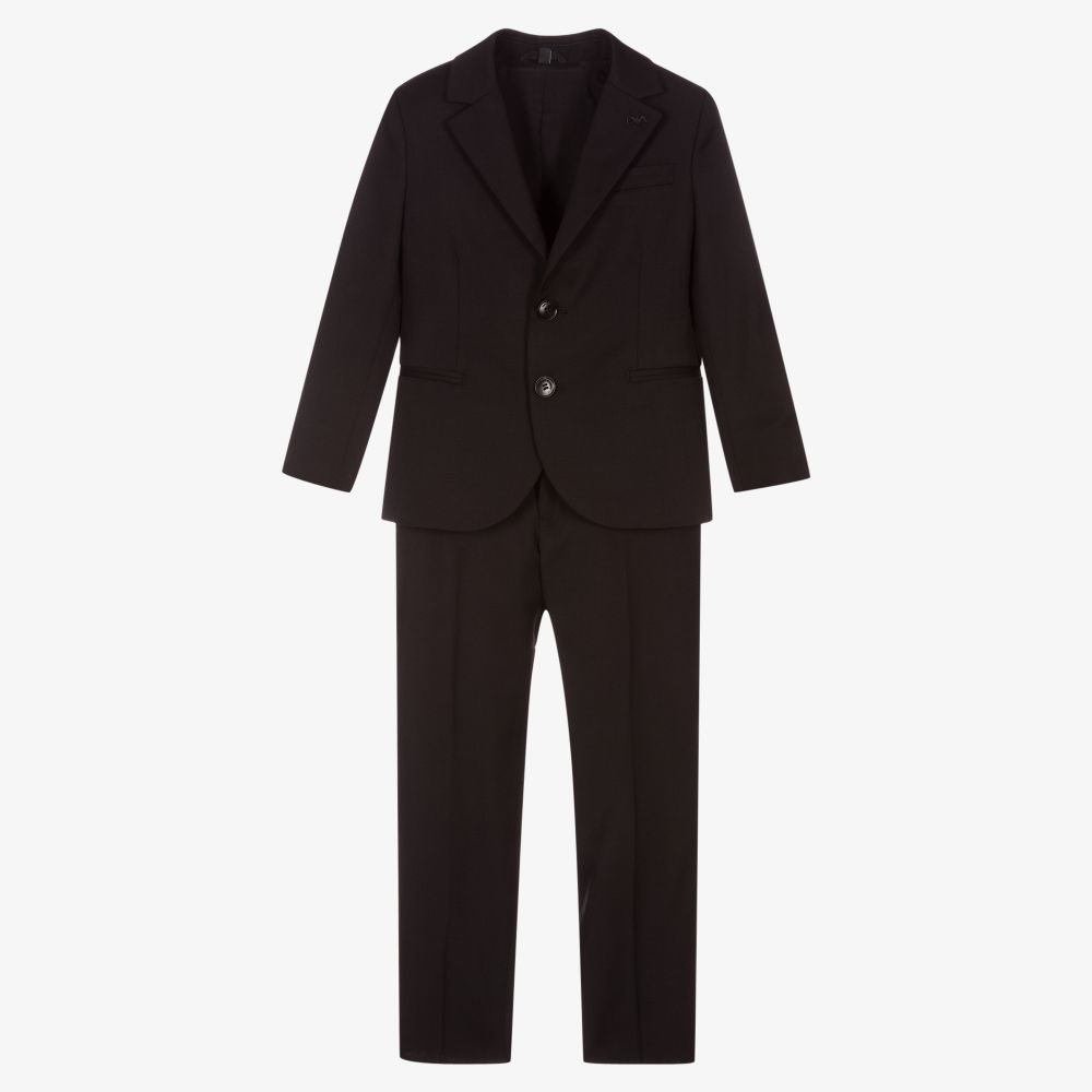 Emporio Armani - بدلة صوف تويل لون أسود للأولاد | Childrensalon