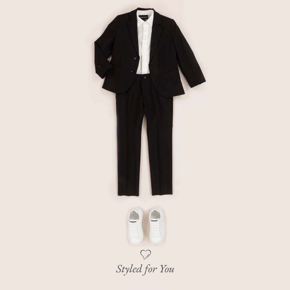 Emporio Armani-Boys Black Wool Single-Breasted Suit | Childrensalon Outlet