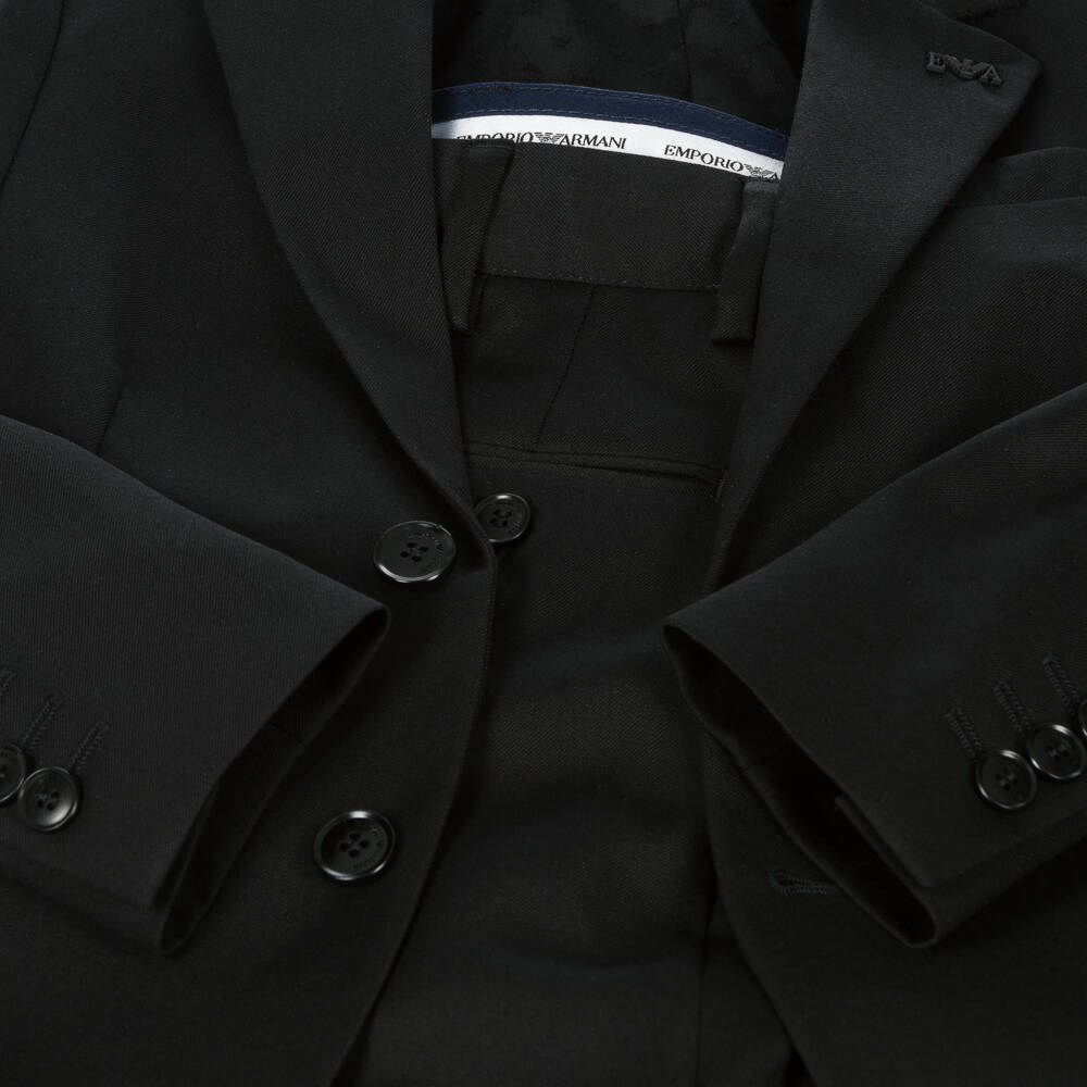 Emporio Armani-Boys Black Wool Single-Breasted Suit | Childrensalon Outlet