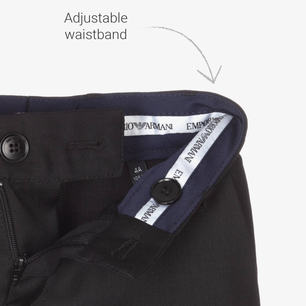 Emporio Armani-Boys Black Wool Single-Breasted Suit | Childrensalon Outlet