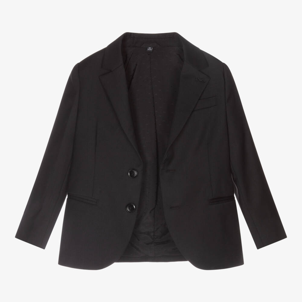 Emporio Armani-Boys Black Wool Single-Breasted Suit | Childrensalon Outlet