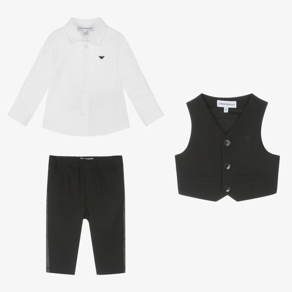 Emporio Armani-Boys Black Wool Waistcoat Suit | Childrensalon Outlet