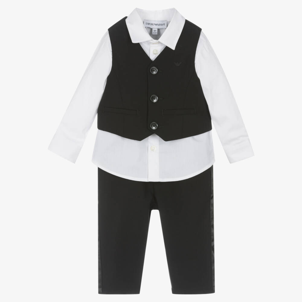 Emporio Armani-Boys Black Wool Waistcoat Suit | Childrensalon Outlet