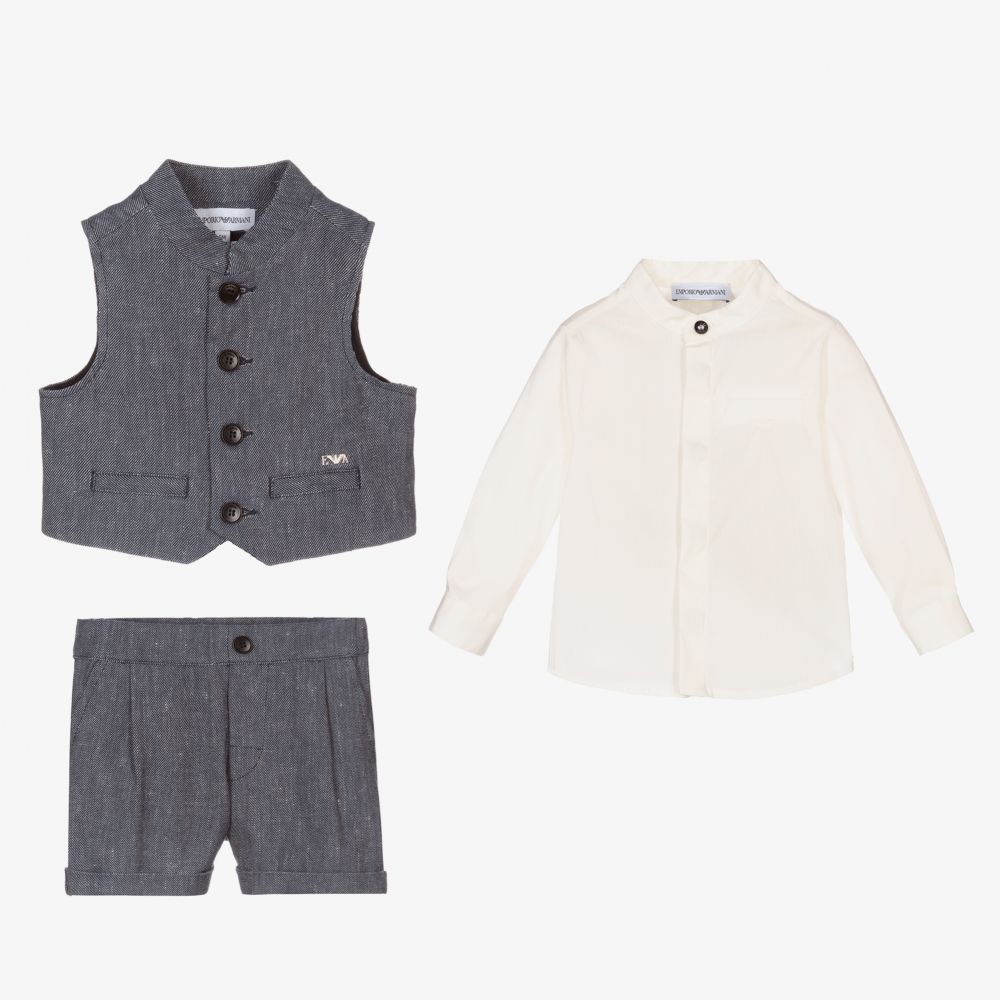 Emporio Armani Boys Blue 3 Piece Suit Childrensalon Outlet