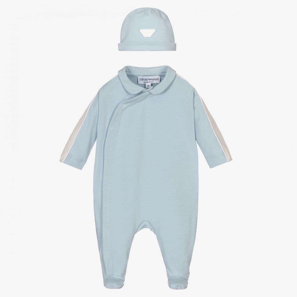 Emporio Armani - Boys Blue Babygrow Gift Set | Childrensalon