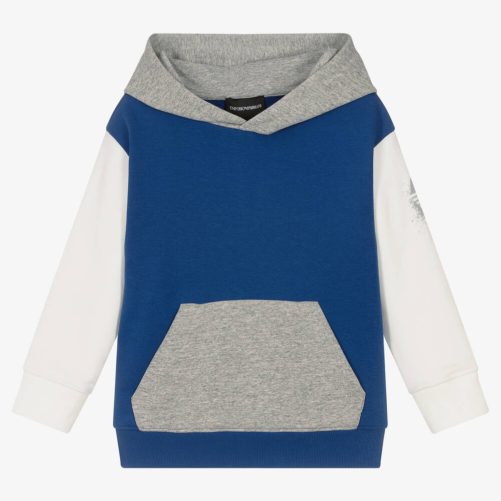 Emporio Armani - Boys Blue Colourblock Hoodie | Childrensalon