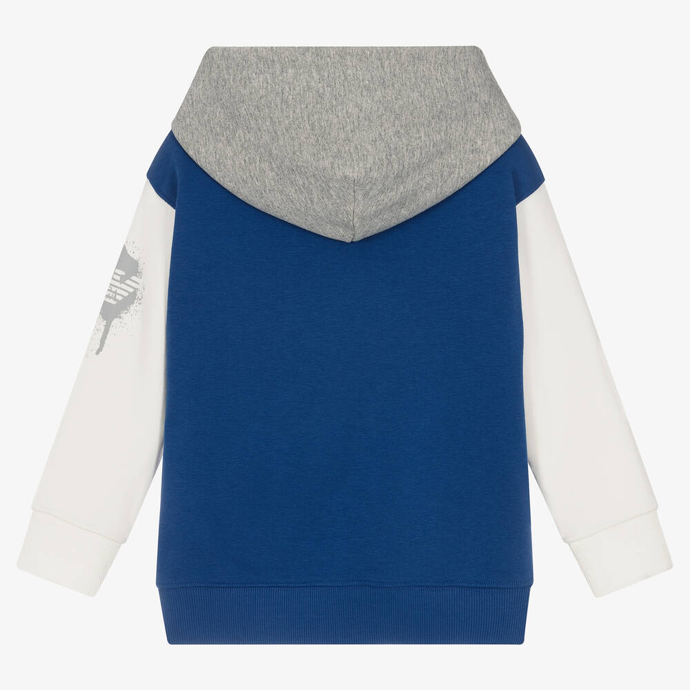 Emporio Armani-Boys Blue Colourblock Hoodie | Childrensalon Outlet