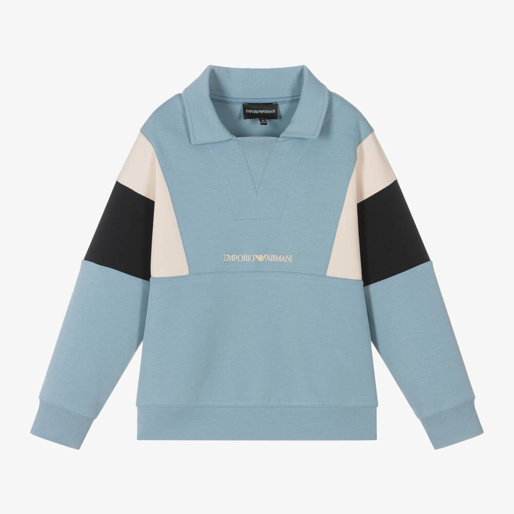 Emporio Armani-Boys Blue Contrast Panel Pullover | Childrensalon Outlet