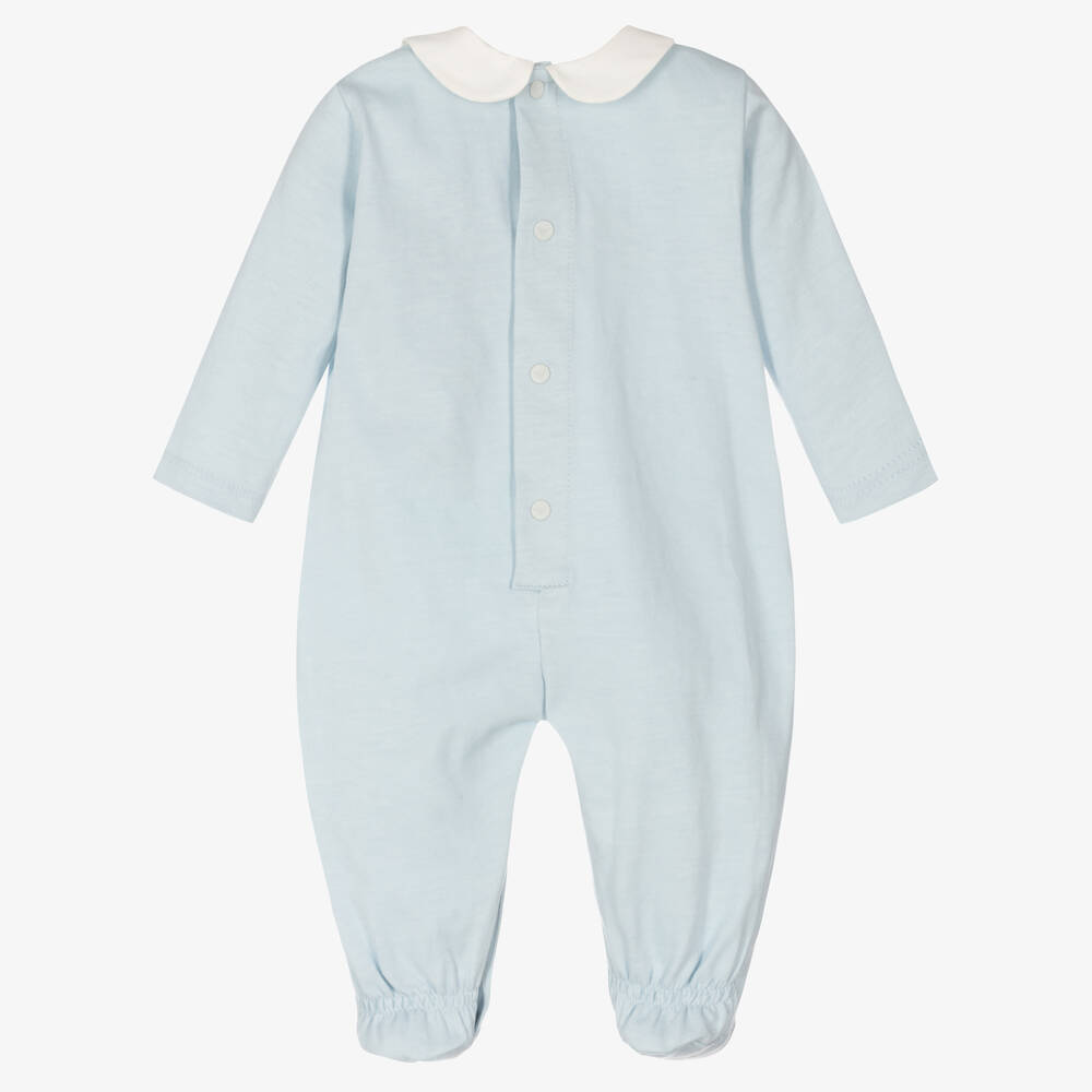 Emporio Armani - Boys Blue Cotton Babygrow | Childrensalon
