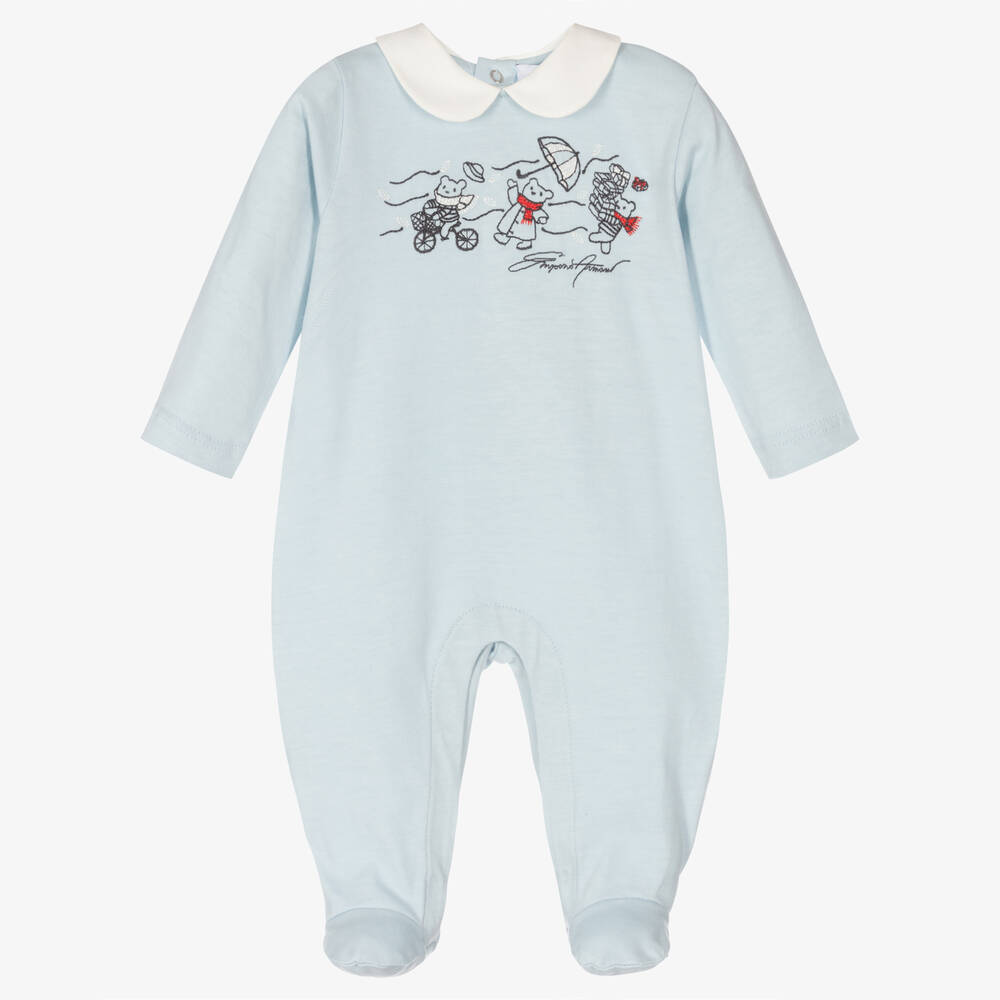 Emporio Armani - Boys Blue Cotton Babygrow | Childrensalon