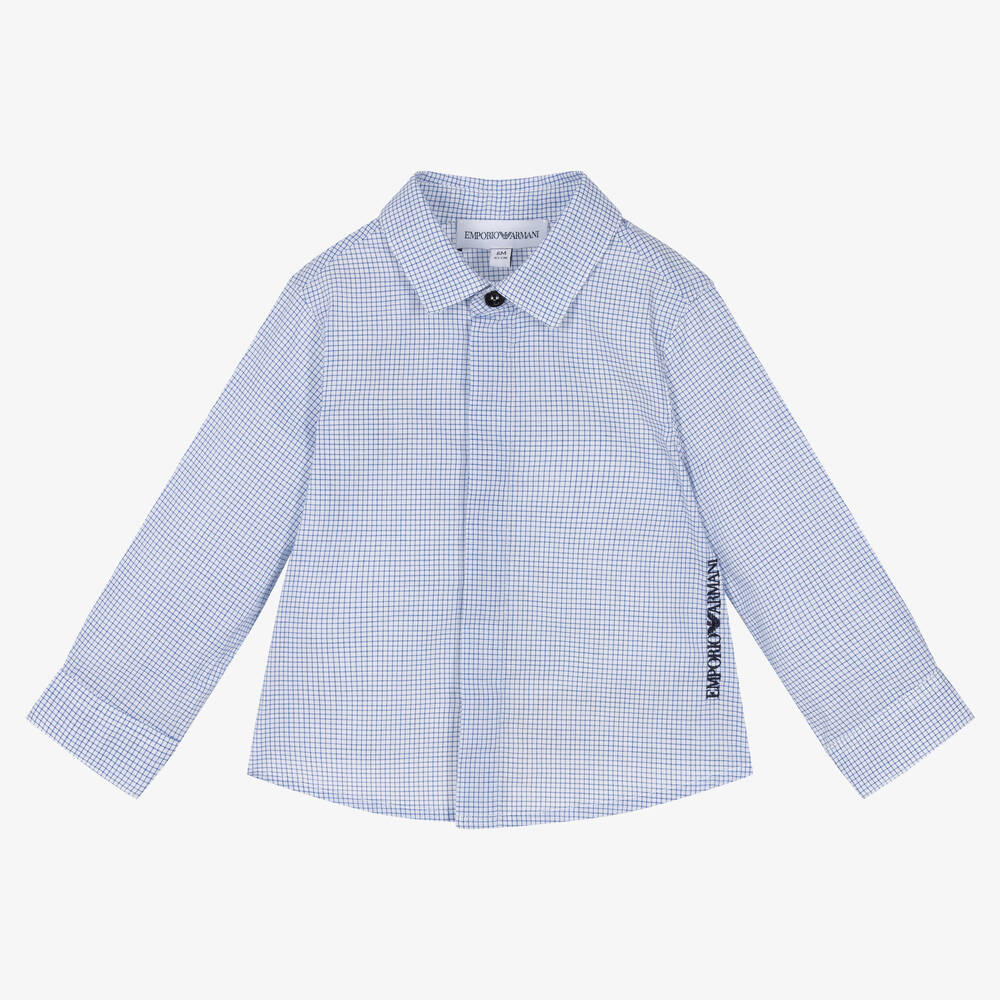 Emporio Armani - Blau kariertes Baumwollhemd | Childrensalon